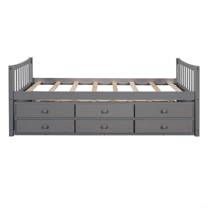 Lit de jour avec couchette et tiroirs, taille simple, Gris