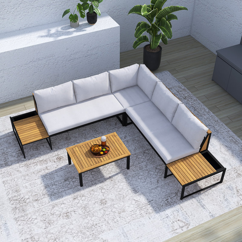 Ensemble de 4 canapés d'extérieur avec coussins imperméables, Beige