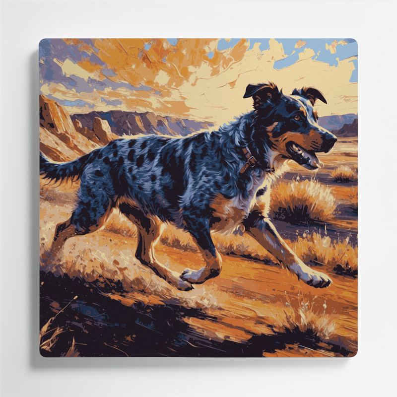 Chiens, bouvier australien, art mural en métal brun, H 32 po x l 32 po