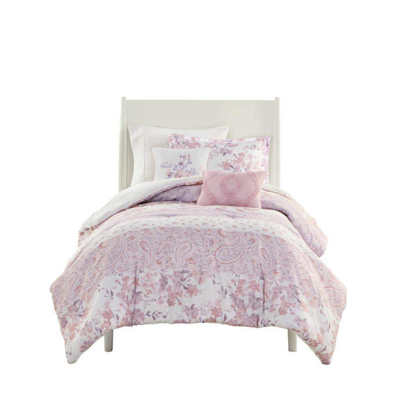 Édredon double / grand avec motif cachemire floral, 2 taies décoratives et coussins