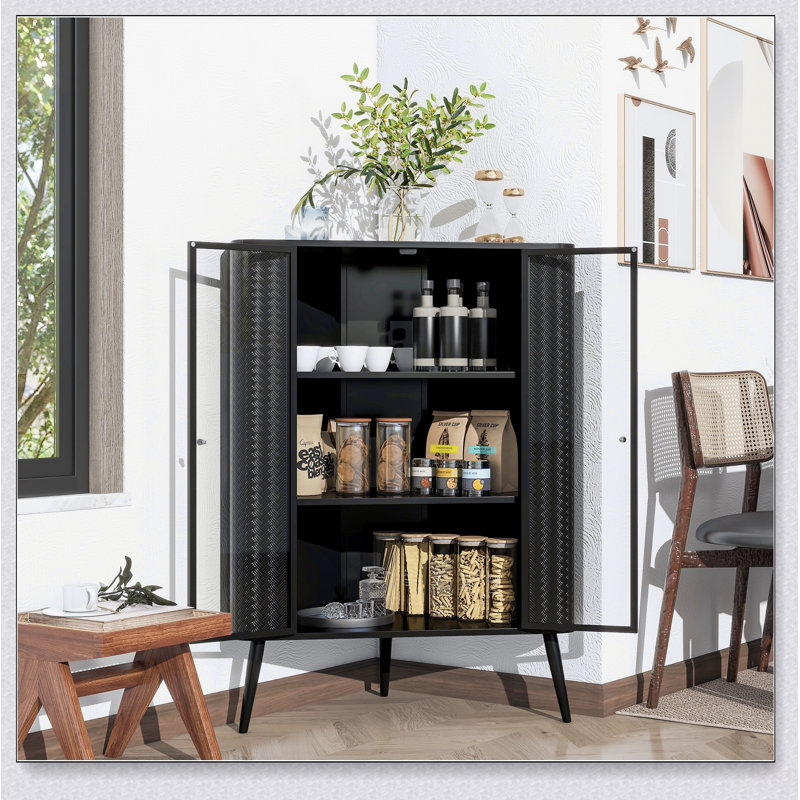 Armoire de rangement d'angle moderne à 3 niveaux avec portes en verre trempé, tablettes amovibles et structure en métal - Organisateur autoportant pour la salle de bain, la cuisine, la chambre à coucher, le salon ou les petits espaces