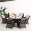 Ensemble repas pour 6 personnes en osier avec table ronde, coussins inclus