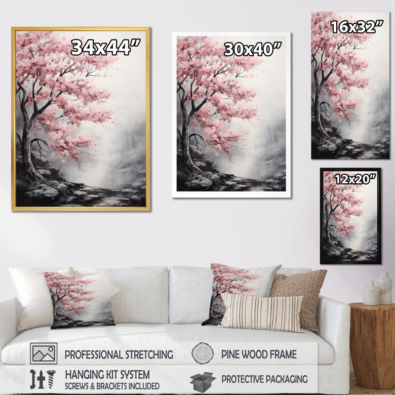 «Pink Forest Whispering Breeze II», reproduction sur toile florale, H 20 po x l 12 po x P 1 po, Cadre flottant blanc