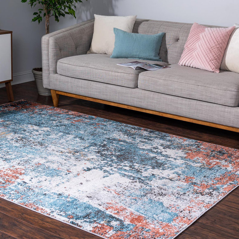 Tapis abstrait orange / gris, Rectangle 5 pi 1 po x 8 pi