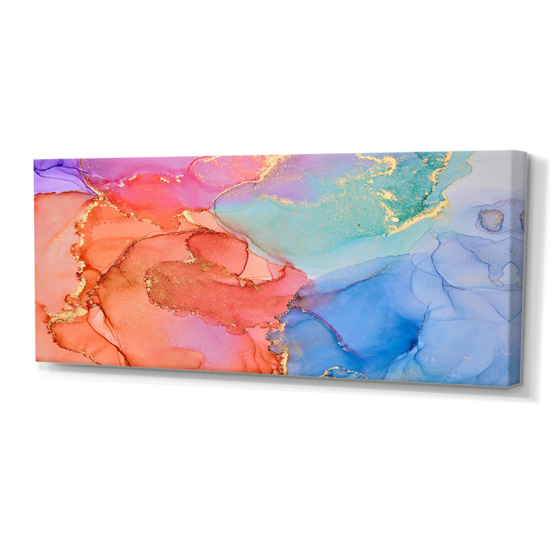«Blue Luxury Abstract Fluid XIX», peinture sur toile, Toile tendue, H 28 po x l 60 po
