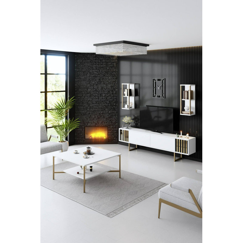 Abdelrahman Coffee Table, White/Gold