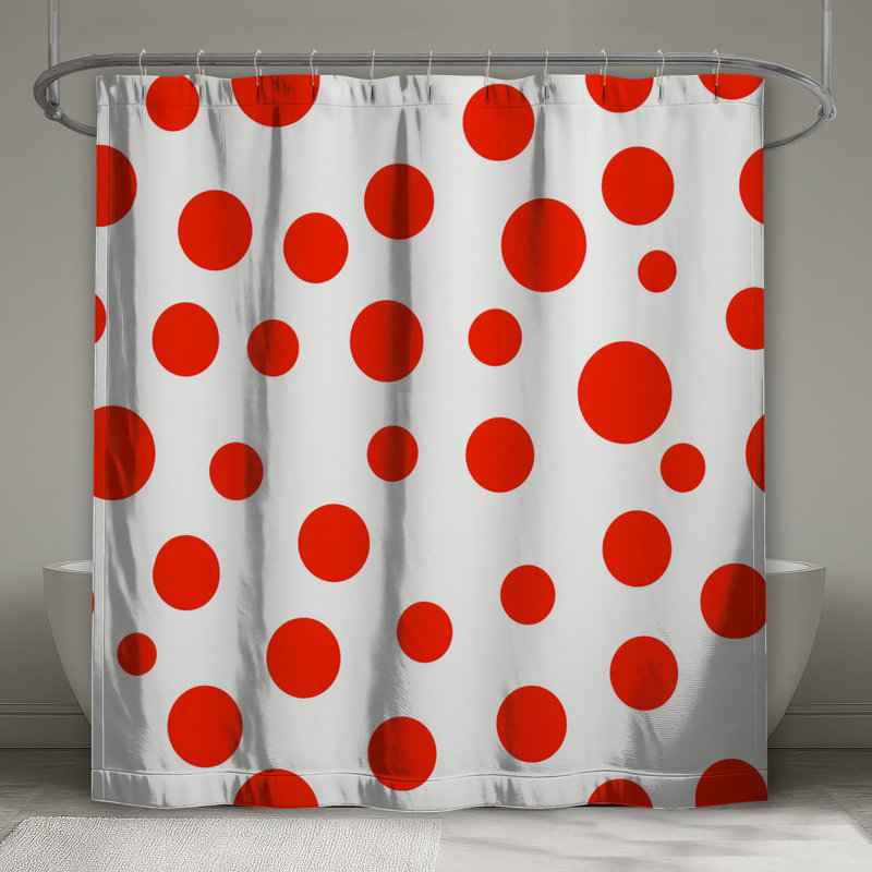 Rideau de douche Polka, H 73 po x l 70 po, Pois rouges et bleus