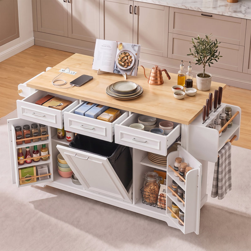 64.57 " W Kitchen Island, White