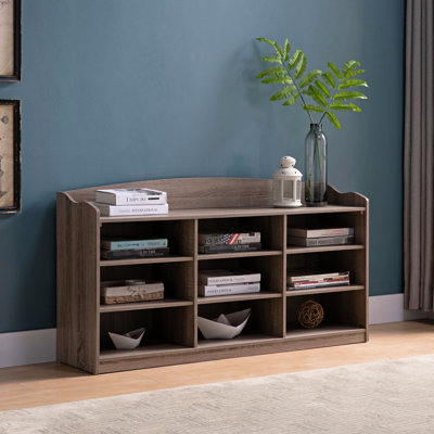 Meuble à chaussures en bois taupe foncé avec neuf sections de tablettes pour boîte d'entrée