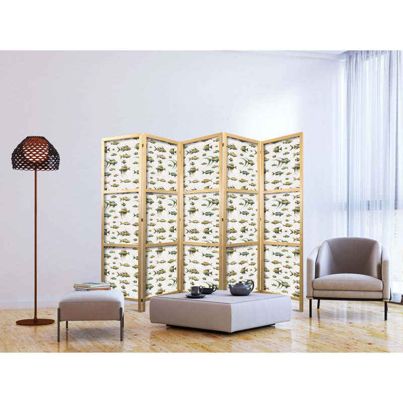 171cm H Solid Wood Folding Room Divider, 171cm H x 225cm W x 1.2cm D, 5