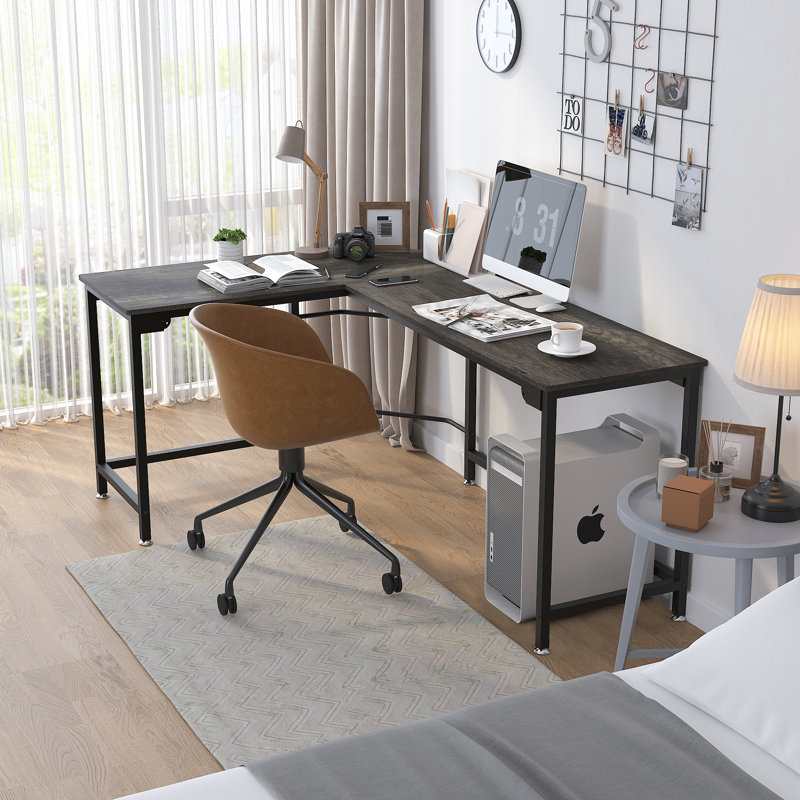 Arlie Metal Base Computer Desk, 29.52" H x 66.14" W x 47.24" D, Dark Gray Oak/Black