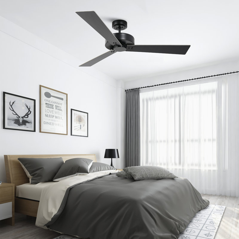 Ventilateur de plafond 52 po avec pales à double paroi, moteur à courant continu réversible 52 po, Acier inoxydable/noir