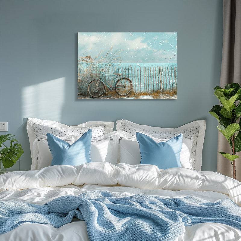 Impression sur toile Coastal Bicycle with Seagulls, 28" H x 40" W