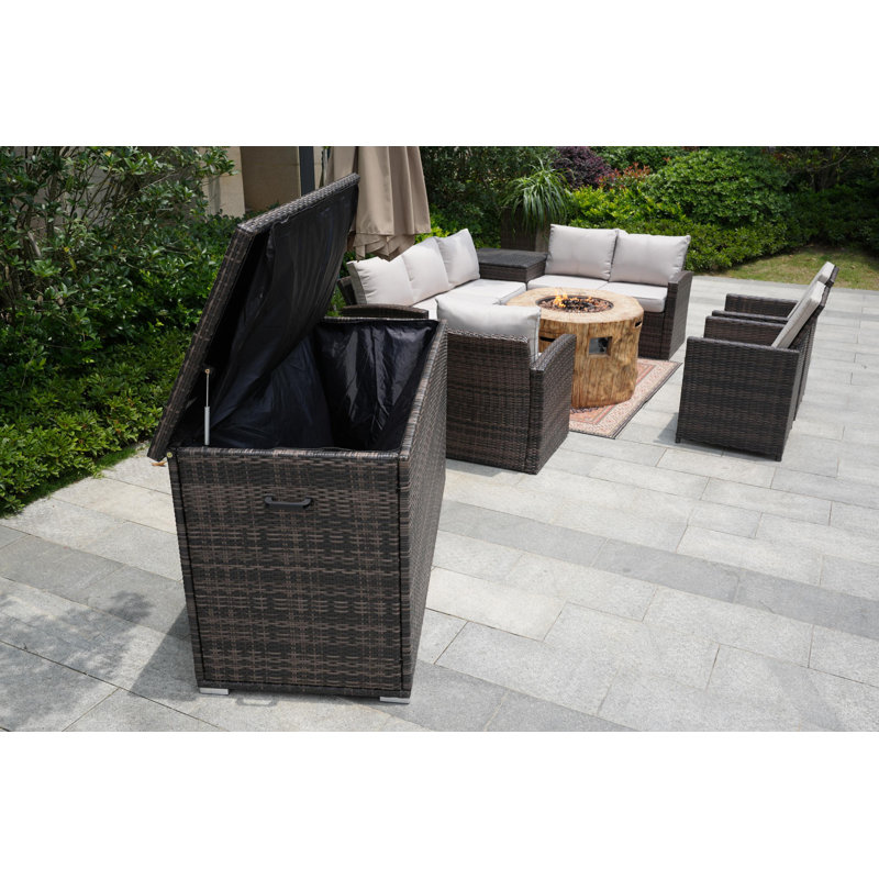 8 - Person Patio Conversation Set with Cushions, Brown