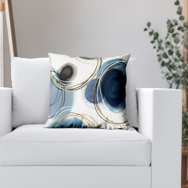 Coussin Americanflat - Insert cousu - Polyester - Conception abstraite, H 18 po x l 18 po, Blanc / Bleu