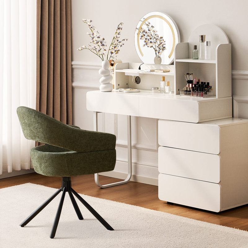 Single Swivel Dining Chair, Fabric Accent Armchair With 360° Base Upholstered Occasional Chair, Green