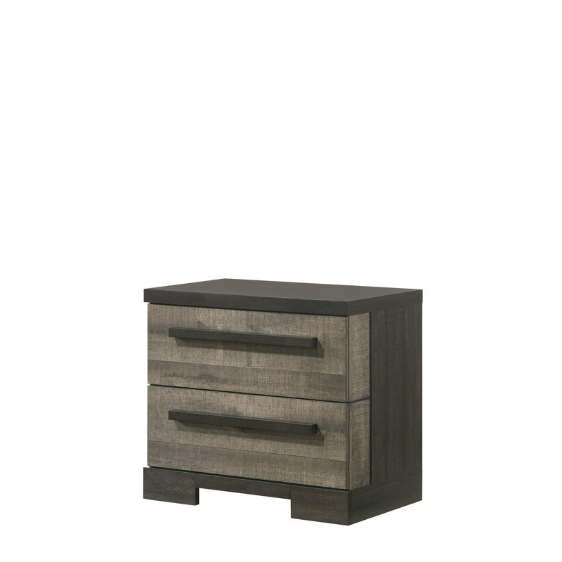 Table de chevet 2 chambres à finition rustique - Bois massif brun-gris avec mobilier brun / gris