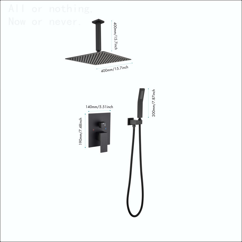 Ceiling Mounted Rain Shower System with Handheld, Matte Black