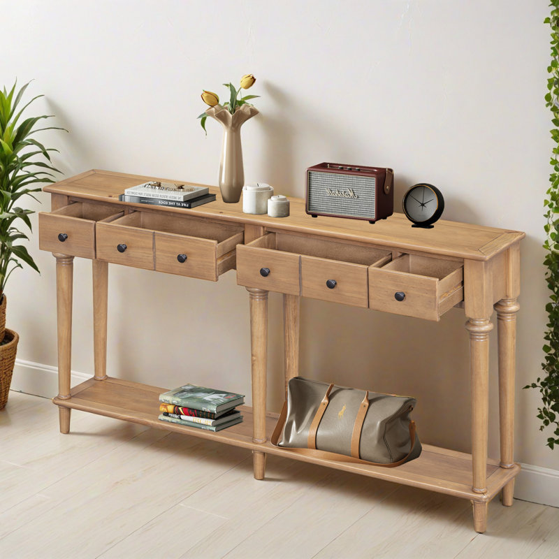 Console 59,82 ", table d'entrée minimaliste à 4 tiroirs, table de canapé avec tablette inférieure pour le salon, couloir