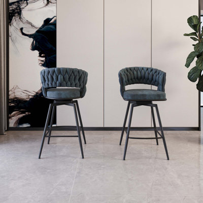 360 Swivel Woven Bar Stool Set with Back Footrest