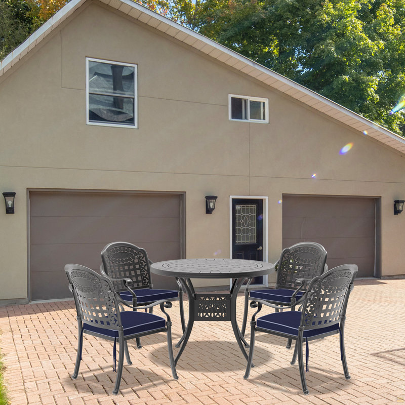 5-Piece Set Of Cast Aluminum Patio Furniture With Black Frame And Seat Cushions