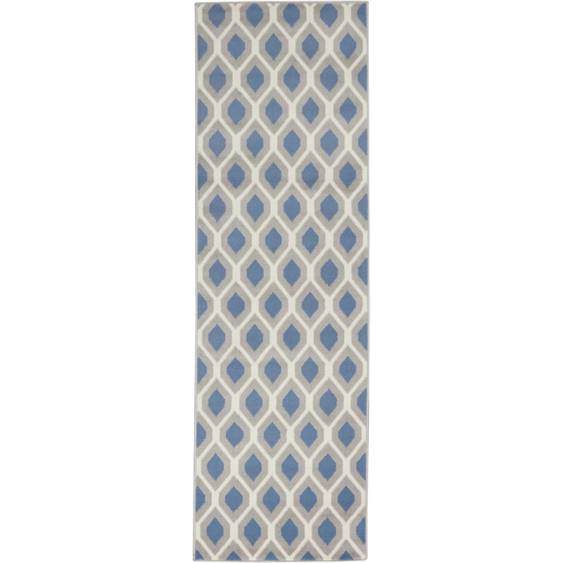 Tapis géométrique bleu / ivoire Horley, Tapis de couloir 2 pi 3 po x 7 pi 6 po