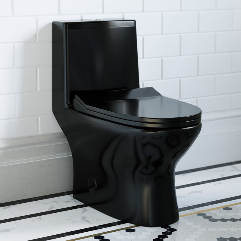 Ivy One-Piece Elongated Toilet Vortex Dual-Flush 1.1/1.6 gpf, Top, Glossy Black, 12