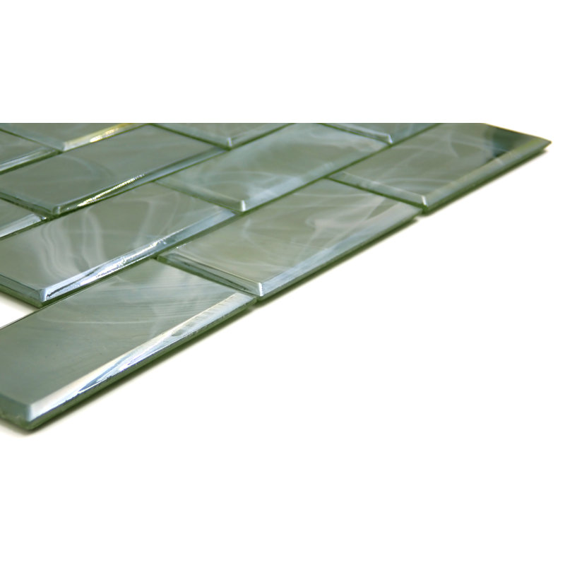 Splash™ Moss 12" x 13" Glass Brick Joint Mosaic Tile