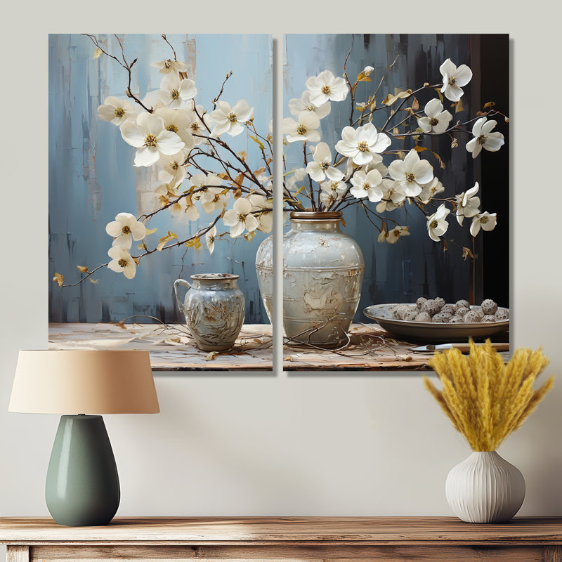 Cornouiller en fleurs, art mural traditionnel vert, Toile tendue, Ne s’applique pas, H 36 po x l 48 po