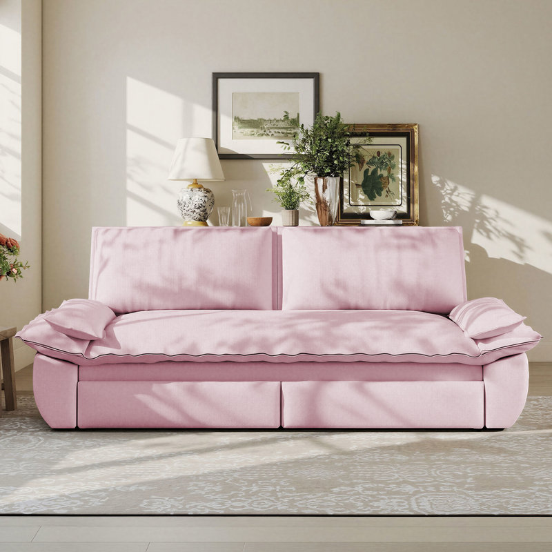 Grand canapé-lit convertible 3 en 1 73 po, causeuse multifonctionnelle en velours, rose, 73", Velours, Rose