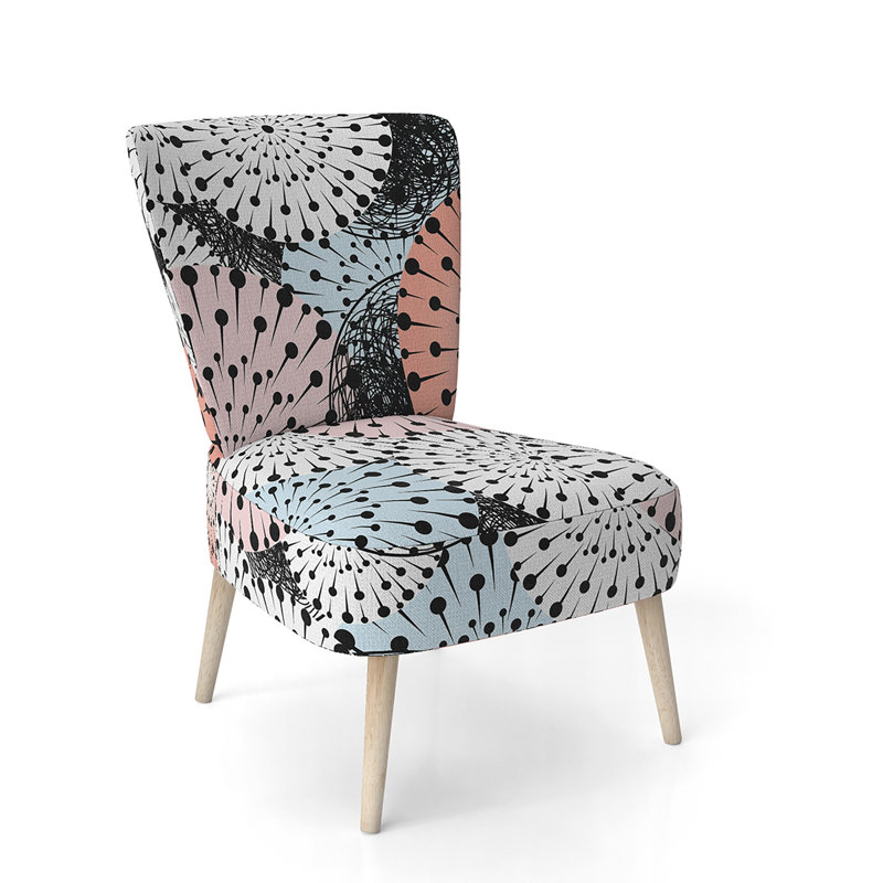 Upholstered Floral Side Chair - Modern floral Accent Chair, Floral Black/White Polyester Blend