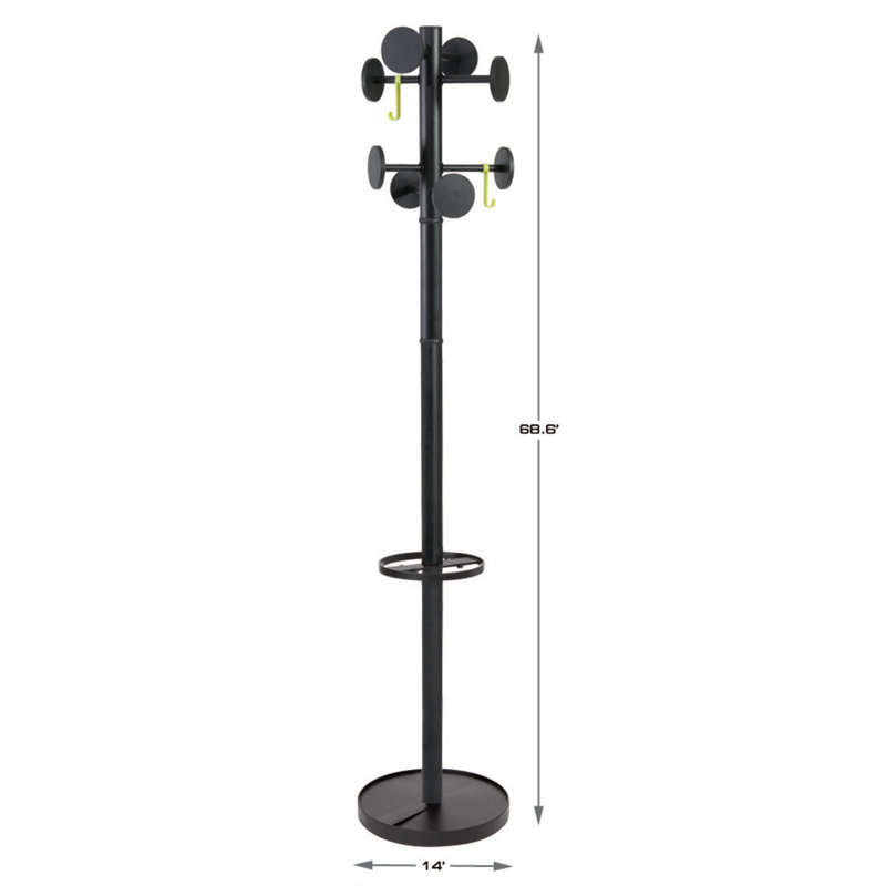 Black ABS and Steel Floor Coat Rack with Umbrella Stand
