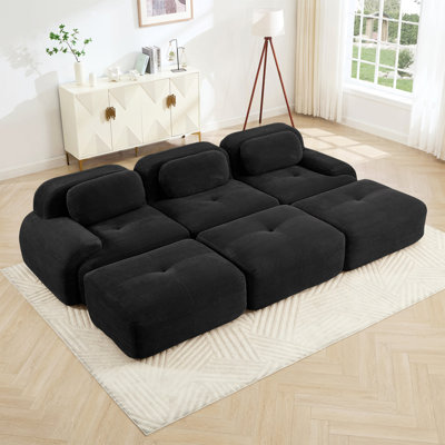 Three-Seat Modular Sofa With 3 Ottomans Corduroy Fabric No Assembly Pet-Friendly Ultra-Wide Curved Armrests 32D High-Resilience Sponge Living Rooms Me