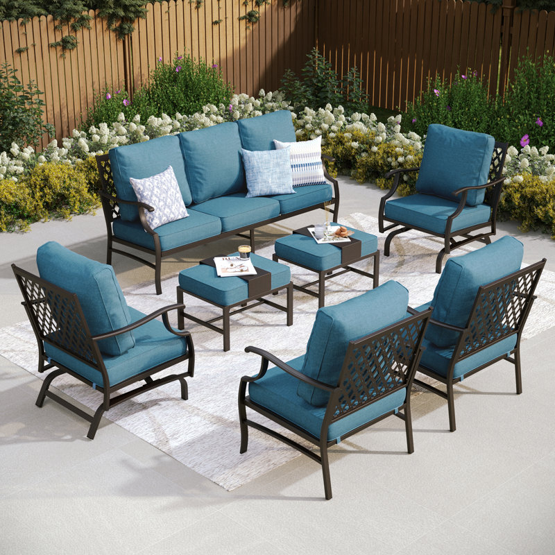 Ensemble de conversation pour patio 9 personnes Asfand, Bleu denim