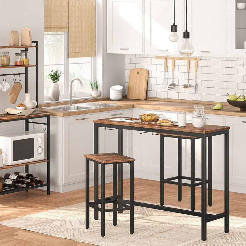 Bar Table Set, Pub Tables Bar Height With Stools Set Of 2, Bar Chairs Under Counter Height Table For Small Spaces, Industrial Dining Table Sets For Kitchen, Living Room