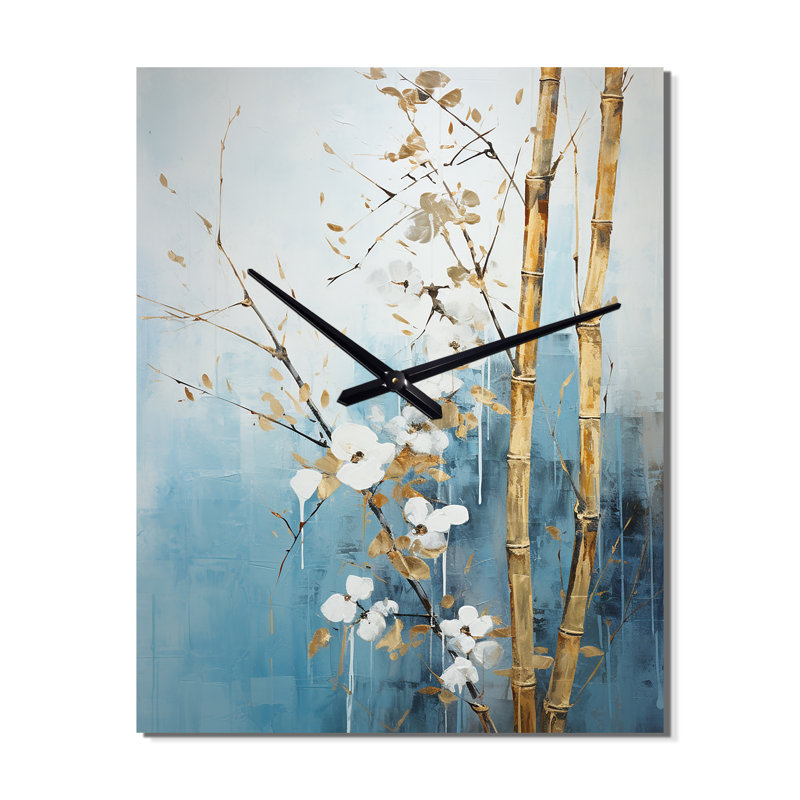 Minimalisme bleu et bambou doré - Horloges murales en bambou, Grand