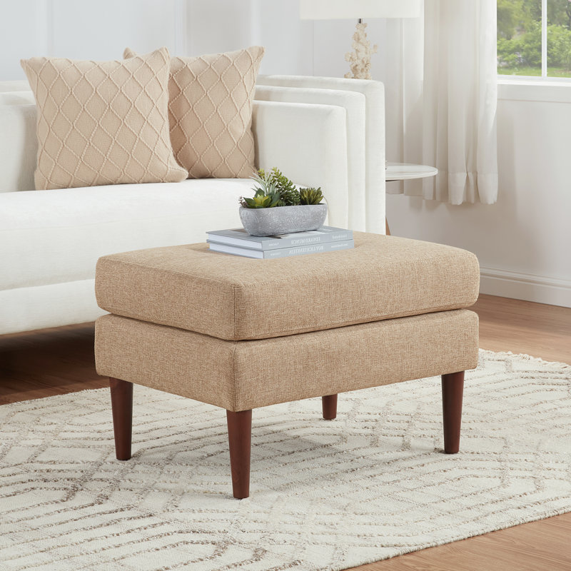 Corwith Upholstered Ottoman, Tan Fabric/Dark Walnut