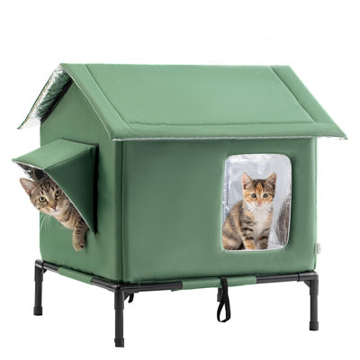 Niche pour chat d'extérieur résistante aux intempéries et à l'abri des intempéries pour chats errants et sauvages, L 17,7 po x l 15,7 po x H 21,6 po intérieur, imperméable et coupe-vent pour la cour, le porche et le garage