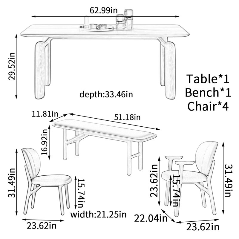 Log Style Premium Cherry Wood Dining Table Set