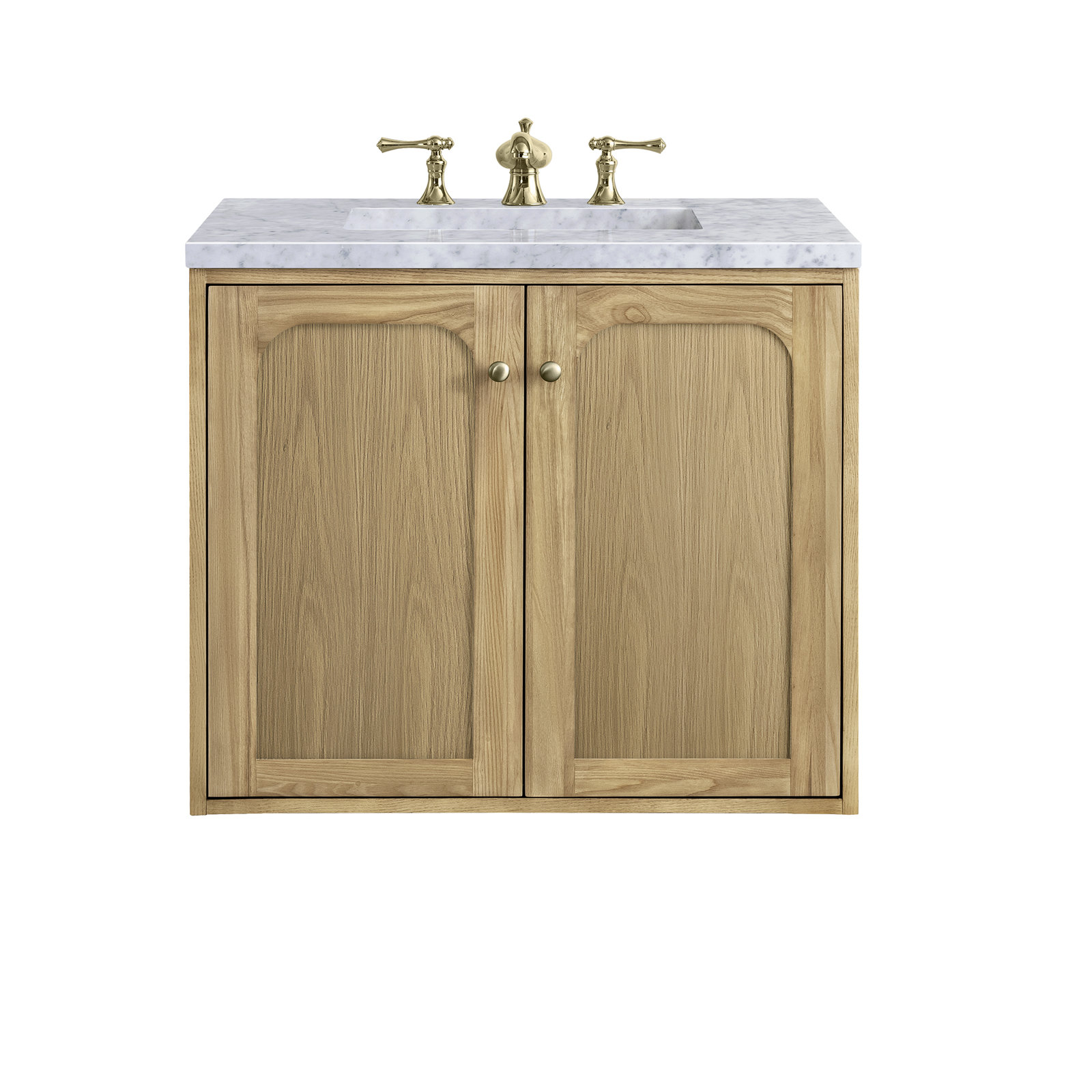 Laurent 30'' Single Bathroom Vanity, Carrara White, 8" Widespread, Light Natural Oak