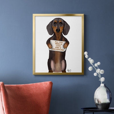 «Love and Dachshund», toile encadrée de qualité supérieure - prête à être accrochée