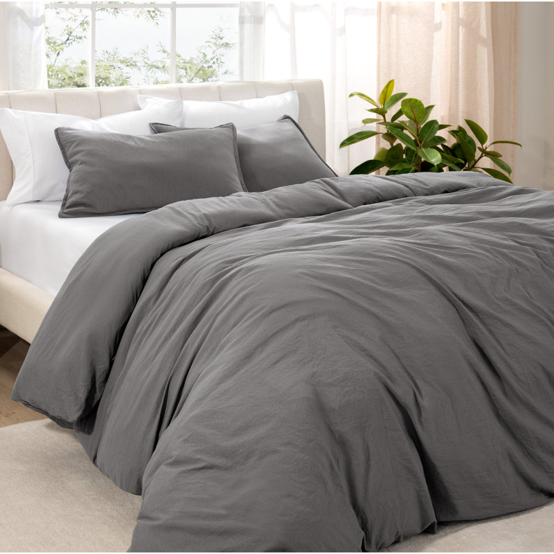 Washed Microfiber Duvet Cover Set, Sandwash Gray, Full Duvet Cover + 2 Standard Shams