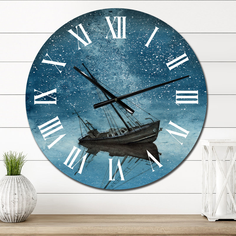 Ship with a Night Sky Street - Horloge murale nautique et côtière, Moyen