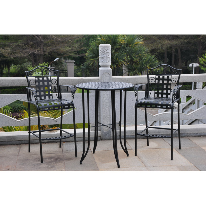 Nocona 2 - Person Metal Patio Dining Set with Round Table, Black Antique
