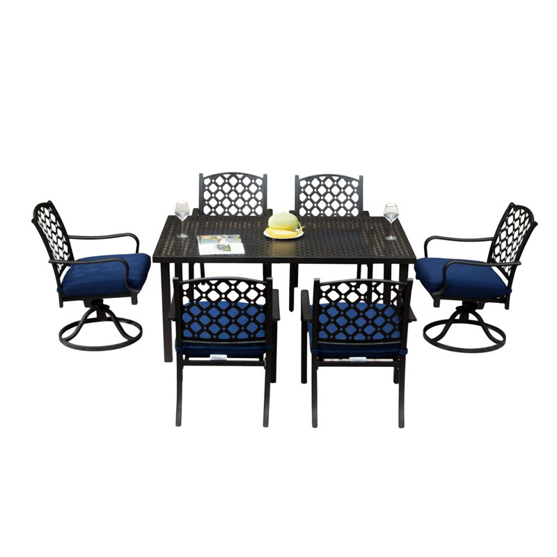 Outdoor 7 Pcs Patio Dining Set, Navy Blue