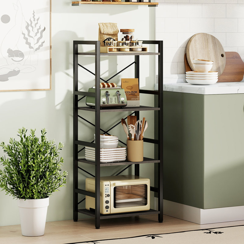 Bibliothèque 2 pièces avec structure en métal et supports de rangement en bois pour le salon, chêne gris et noir, Grey