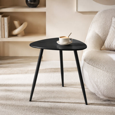 Triangular Solid Wood End Table Black