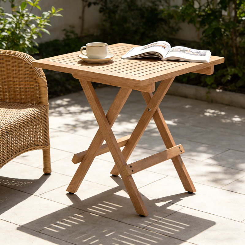 19.56 in Waterproof Teak Folding Side Table