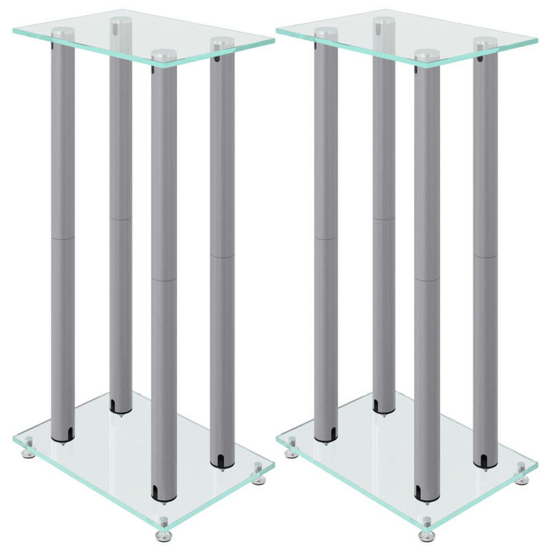  Speaker Stands Speaker Floor Stand 2Pcs Tempered Glass 4 Pillars Design