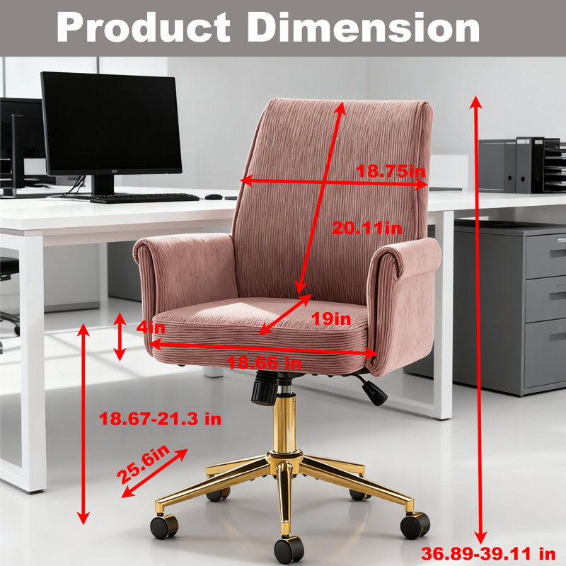 Modern Home Office Chair With Swivel Wheels, Pink